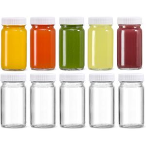 Jexnovashop-Lot De 10 Mini Bouteilles Verre Avec Couvercles,Petites Bouteilles En Verre,&Agrave; Large Goulot De 60 Ml Bocaux En Verre R&eacute;utilisables,Pour Gingembre,Jus,Potion - Neuf