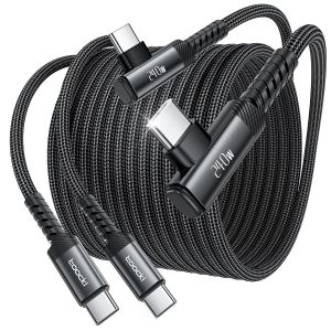 JGD-240W C&acirc;ble USB C vers USB C 3M [2 Pi&egrave;ces], Angle 90 Degr&eacute;s Type-C Charge Rapide PD3.1 Nylon Tress&eacute; Compatible avec iPhone 17 16 Pro Max Galaxy S25 S24 Ultra Pixel 7 MacBook Air, Noir - Neuf