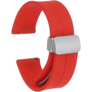 Kal-Bracelet De Montre En Silicone Magn&eacute;tique 20mm &Agrave; D&eacute;gagement Rapide, En Caoutchouc Souple Imperm&eacute;able Avec Boucle Pliante En M&eacute;tal Argent&eacute; Pour Hommes Et Femmes, Rouge - Neuf