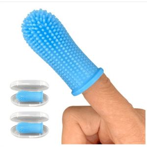 Lot De 2 Brosses À Dents En Silicone Bleu Pour Chien, Poils Enveloppés Et Étui De Rangement, Nettoyage Facile Des Dents. - Neuf