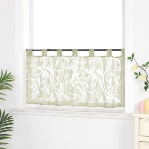 Rideau Brise Bise Rideaux Cuisine Voilge avec Passants Motif de Fleurs Vert HxL 45x90cm - Neuf