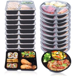Meal Prep Containers Lot De 20, Réutilisable, 1000ml Lunch Box Avec 3 Compartiment, 10pcs Rectangulaire Et 10pcs Ronde, Sans Bpa, Peut Être Mis Au Micro-Ondes, Ne Se Lave Pas Au Lave-Vaisselle - Neuf
