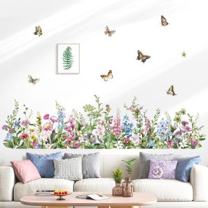 Deaclmile Stickers Muraux Herbe Verte Fleurs Coin Plinthe Autocollant Mural Papillon Et Fleurs Herbe Plante Baseboard Décoration Murale Chambre Enfants Salon - Neuf