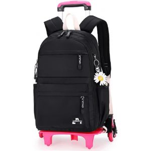 lbgwp60-CartableA Roulette Fille, 16 Pouces Légers Sac A Roulette Fille Primaire, Détachable Cartable Roulettes Enfant Pour Voyages Scolaires, 7-12 Ans, Noir - Neuf