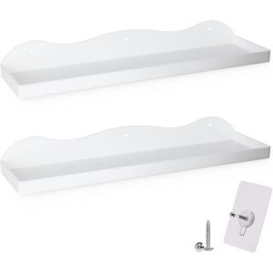 Cmwx-Lot De 2 Étagères Flottantes En Acrylique Blanc, Fixation Murale Adhésive, Sans Perçage, Étagères Flottantes Peu Encombrantes Pour Chambre À Coucher, Cuisine, Organisateur Moderne - Neuf