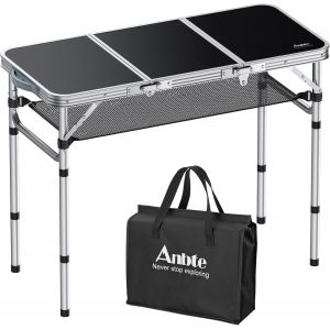 Ulteronixshop-Table De Camping, Pliante Table Pique-Nique Portable Avec Rangement Net En 3 Hauteur En Aluminium+Mdf Pour Ext&eacute;rieur/Int&eacute;rieur- Noir (Noir, Trois, Argent&eacute;) - Neuf