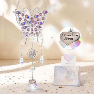 MEVRONISSHOP-Cristal Suncatcher pour Maman, Butterfly Suncatcher avec Breloque Coeur, Cadeaux Sun Catcher, Papillon Suspendu D&eacute;coration de la Maison, Cadeaux d&iquest;Anniversaire pour la f&ecirc;te des m&egrave;res, Ar - Neuf