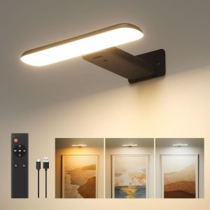 Applique Murale Pour Tableaux,Éclairages Murales À Batterie Rechargeable,Lampe Led Sans Fil Pour Cible De Fléchettes,Lumiere Pour Photos,3 Températures De Couleur,Télécommande,Noir.[E14] - Neuf