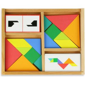 Play-Tangram Battle Multicolore-2 Jeux, +100 Cartes Et 4 Niveaux De Difficultés-Jeu De Rapidité -De 1 À 2 Joueurs-Jeu De Plateau En Bois-A Partir De 5 Ans-6061 - Neuf