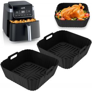 Lot de 2 doublures en silicone réutilisables pour friteuse à air Ninja Pro 4,7 L, 6,2 L, double revêtement en silicone pour friteuse à air comprimé Ninja AF140UK AF180UK (noir) - Neuf