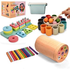 ChenQuanSarl-Jouet En Bois Montessori 3 En 1 &Agrave; Empiler Et De Tri 1 2 3 Ans Jouet En Bois &Eacute;ducatif Avec Activit&eacute;s De Tri Sensoriel Apprendre &Agrave; Reconna&icirc;tre Les Couleurs Et &Agrave; Compter Cadeau Pour - Neuf