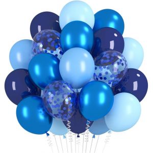 CAUC-Lot de 60 ballons bleu marine m&eacute;tallis&eacute; - Ballons &agrave; confettis bleus - Ballons &agrave; l'h&eacute;lium bleu clair - Pour gar&ccedil;on, homme, anniversaire, mariage, c&eacute;r&eacute;monie d'adolescence, fian&ccedil;ailles, f&ecirc;te pr&eacute;nat - Neuf