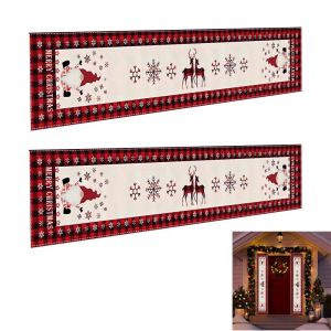 Lot de 2 banni&egrave;res de No&euml;l pour porte de garage, 300 x 35 cm, d&eacute;coration murale int&eacute;rieure/ext&eacute;rieure avec motifs P&egrave;re No&euml;l et renne - Neuf
