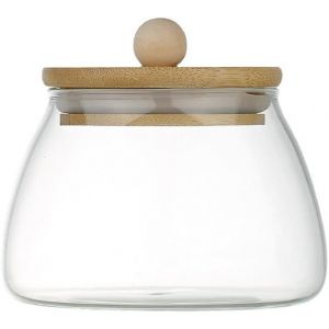 Mevronisshop-Bocal De Rangement En Verre Herm&eacute;tique De 300 Ml Avec Couvercle En Bois Pour Bonbons, Biscuits, Sucre, Farine, Th&eacute;, &Eacute;pices, Sel - Neuf