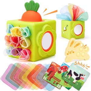 Ulteronixshop-Jouet Montessori Bebe 6-12 Mois &iquest; Boite Mouchoir Bebe &iquest; Jouet sensoriel 6 en 1 avec lingettes, Miroir, Anneau de Dentition, Cadeau b&eacute;b&eacute; Fille Garcon 1 an - Neuf