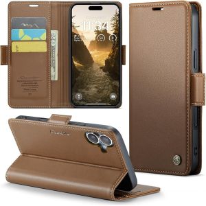 Maa-Coque Pour Iphone 16 Plus 6,7"", Étui Housse En Rfid Protection Premium Pu Cuir Portefeuille Rabat Case Magnétique Stand Antichoc, Étui Case Pour Iphone 16 Plus, Marron - Neuf