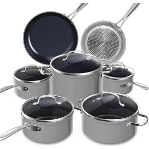 Jexnovashop-Batterie De Cuisine 12 Pi&egrave;ces &iquest; Antiadh&eacute;sif C&eacute;ramique Duralon Blue, Po&ecirc;les, Casseroles, Faitout, Sauteuse Profonde, Compatible Induction, Sans Pfas, Avec Couvercles - Neuf