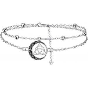 Eryi-Bracelet Femme Argent Sterling 925 Avec Double Chaîne, Bijoux Original Cadeaux De Noël Pour Femmes Mère Épouse - Réglable(16cm+4) - Neuf