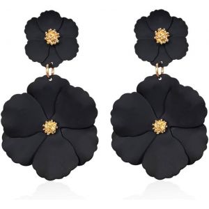 Kal-Boucles D'oreilles Femme Fille Double Fleur Coloré Acrylique En Métal Longues Pendantes Boucle D'oreille Bohème Vintage Exagération Personnalité Cadeaux De Bijoux - Neuf