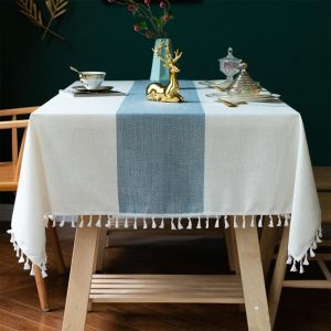 Chenquansarl-Nappe Rectangulaire Anti Tache Nappe Lin Coton Nappe De Table Nappe Impermeable Vintage Style Minimaliste Pour Exterieur Jardin, Table Basse,Decoration Cuisine(Blanc,140x220) - Neuf