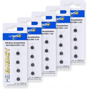 Heitech Lot De 20 Piles Boutons Alcalines Ag1 1,5V - Lr60 - L621 - Lr621 - Sr60 - Sr621 - Sr621Sw - 164-364 - Piles Boutons &Eacute;tanches Et Longue Dur&eacute;e De Vie[Z552] - Neuf