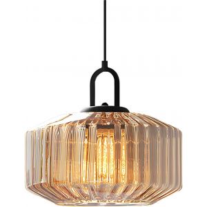 Lampe &Agrave; Suspension En Verre Industrielle Vintage,Lampe Suspendue E27 Et M&eacute;tal Noir,Hauteur R&eacute;glable,Luminaire R&eacute;tro Pour Cuisine,Salle &Agrave; Manger,Bar Et Salon (Ambre) - Neuf