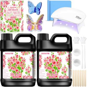 JEXNOVASHOP-500g Résine UV,Avec Lampe,Résine UV Transparente,Resine UV pour Bijoux,Resines Epoxy UV Resine,Résines Époxy Cristal Clair,Forte UV Resines pour la Fabrication de Bijoux,Porte-clés - Neuf