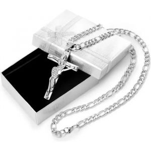 Johnny Hallyday - Collier Cha&icirc;ne Pendentif Croix Johnny Guitare M&eacute;tal Acier Inoxydable Argent&eacute; Strass - Bijoux Souvenir Homme Femm - Neuf