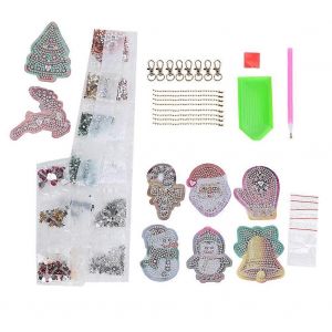 8pcs Porte-Cl&eacute;s Diamant Peinture No&euml;l Motif Bricolage R&eacute;sine Porte-Cl&eacute;s Bagages Pendentifs Artisanat - Neuf