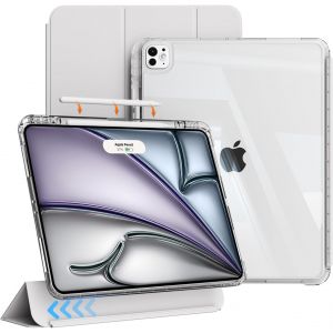 LORANKA-Coque pour iPad Pro 12.9 Pouces (2022/2021/2020/2018) avec Porte-Pencil, &Eacute;tui Coulissant d&eacute;tachable 2 en 1 &agrave; Trois Volets avec Coque arri&egrave;re Transparente(Gris) - Neuf