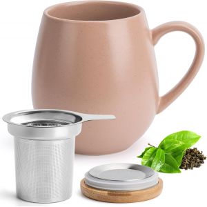 Eryi-Tasse À Thé Avec Couvercle Et Passoire - 550 Ml - Grande Tasse À Thé - Avec Infuseur - Taille Xxl - Accessoire De Thé (Nude) - Neuf