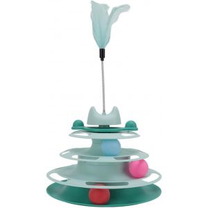 Letnerny-Jeu Interactif Pour Chats À Tour, Piste Interactive Pour Chats Avec Boules Et Bâton De Plumes, 4 Niveaux Jeu Interactif Chat Kit, Chat Jouet Pour Chats (A) - Neuf