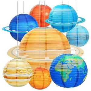 8Pcs Espace Papier Lanternes Multicolore Système Solaire Planètes Lanternes 12 pouces Outer Space Theme Party - Neuf