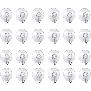 BASA Lot de 24 Crochet Muraux avec Ventouse d'Aspiration,Petites Ventouses Plastiques avec Crochet Ronde pour Salle de Bains et Cuisine (Lot de 24 pcs ventouse) - Neuf