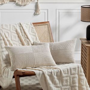 Cauc-Lot De 2 Boho Housse De Coussin 40x60 Taupe,&Agrave; Motif Crois&eacute; Decoration Housses De Coussin En Velours C&ocirc;tel&eacute;,Douillet Taie D'oreiller Housse Coussin Moderne Pour Canap&eacute; Chambre Chaise Lit - Neuf