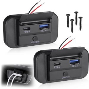 JGD-Prise de Chargeur de Voiture 12V/24V, Panneau de Prise QC3.0 et PD3.0 USB-C avec Affichage LED Allume Cigare USB Adaptateur pour Moto, Bateau, Camion, Caravane - Neuf