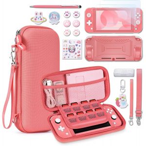 Kal-Étui Support Accessoires Pour Ns Switch Lite 17 En 1 Avec Etui De Transport, Etui De Jeu, Protection D'ecran Switch Lite (Corail) - Neuf