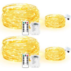 KAL-Lot De 2 Guirlandes Lumineuses Led De 20 M + 2 Pièces De 3 M À Piles - 8 Modes - Télécommande Avec Minuterie - Guirlande Lumineuse - Étanche Ip65 - Guirlande Lumineuse D'Extérieur - Fil Pour - Neuf