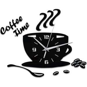 Creative DIY Acrylique Cuisine Horloge Murale Design Moderne Tasse À Café Forme Horloge Mur Art Décor À La Maison Creux Horloge Numérique - Neuf