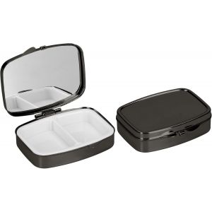 2x Boîte À Pilules 2 Compartiments-2x Mini Boite À Comprimés Compartimentée-Pilulier Portable Pour Médicament Bureau Voyage-Noir - Neuf