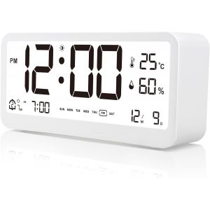 KAL-Réveil Numérique À Piles Horloge Numérique Lcd Avec Affichage De Date/Température/Humidité Réveil Matin Avec Double Alarme - Neuf