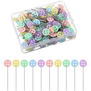(Bouton Pattern)Épingles De Couture,100 Pcs Fleur À Tête Plate Épingles Décoratives,Épingles De Couture,Quilting Accessoires Épingles De Couturière Pour Les Projets D'artisanat - Neuf