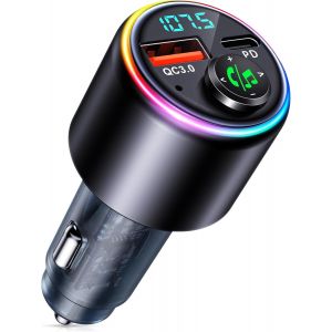 Eryi-Bluetooth 5.3 Voiture, Type-C Pd 30w & Qc3.0 18w Chargeur Allume Cigare Usb, Transmetteur Fm Pour Hi-Fi Musique & Appel Main Libre, Boutons Joystick & 7 Couleurs Rétro-Éclairage Led - Neuf