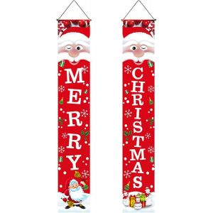 71 Pouces Joyeux No&euml;l Rouge du p&egrave;re No&euml;l Porte Banni&egrave;re 1 Paire Porche de la maison, Accroch&eacute; des D&eacute;corations de No&euml;l pour le Chantier du Mur de la Porte Avant - Neuf