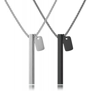2 Pi&egrave;ces Hommes Colliers En Acier Inoxydable 50 Cm Argent Et Noir Bar Pendentif Collier Pour Hommes Femmes Couples Colliers Cha&icirc;ne Collier - Neuf