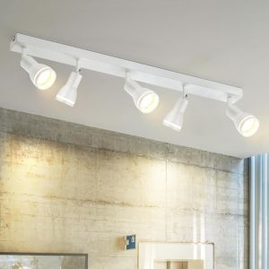 KAL-Plafonnier Led Spot De Plafond Salon : Plafonnier Blanc À 5 Lampes Gu10 Spots Lampe De Cuisine Orientable Spots De Plafond Intérieur, Sans Ampoule - Neuf