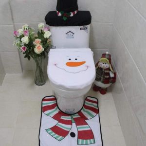 3pcs Fête De Noël Pour Les Toilettes De Couverture De Siège De Tapis De Sol, Réservoir De Tissu Couvercle De La Boîte De Jeu Pour Noël, Décoration De Salle De Bain Un - Neuf