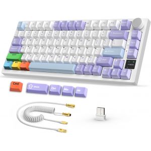 Ak820Pro Clavier De Jeu Mécanique Sans Fil 75% Tkl Avec Câble Usb C Enroulé,2,4 G/Bt5.1/Usb-C Filaire,Écran Couleur Tft Et Bouton Cnc,Five Color Sublimation Keys Cap - Neuf