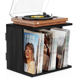 MEVRONISSHOP-Rangement pour Disques Vinyle Mural - Support pour 100 Albums LP, Support Vinyle Mural en Bois avec 3 Compartiments Stockage, pour Salon Bureau Déco (Vintage Noir) - Neuf
