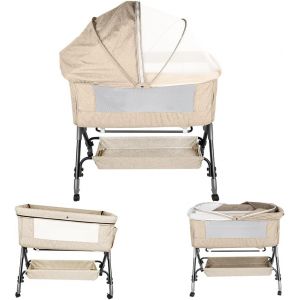 3 En 1 Lit Cododo B&eacute;b&eacute; Avec Matelas Et Roues,Berceau &Eacute;volutif,Lit Bebe,Parc Enfant,4 Hauteur R&eacute;glable Et De L'inclinaison,Charge 9kg Pour 0-5 Mois,104 * 52 * 103-115cm (Noir) - Neuf